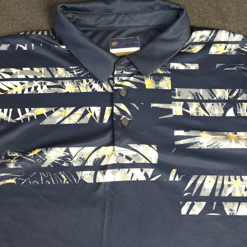 Jack Nicklaus Polo Shirt Mens XL Blue Yellow StayDri Golf Performance Palm Print